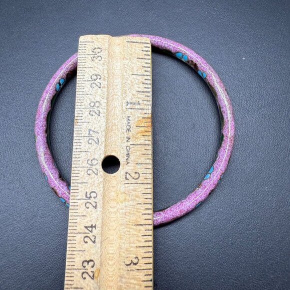 VTG Light Purple Enamel Cloisonne Floral Round Bangle Bracelet Bohemian Boho - Picture 5 of 5